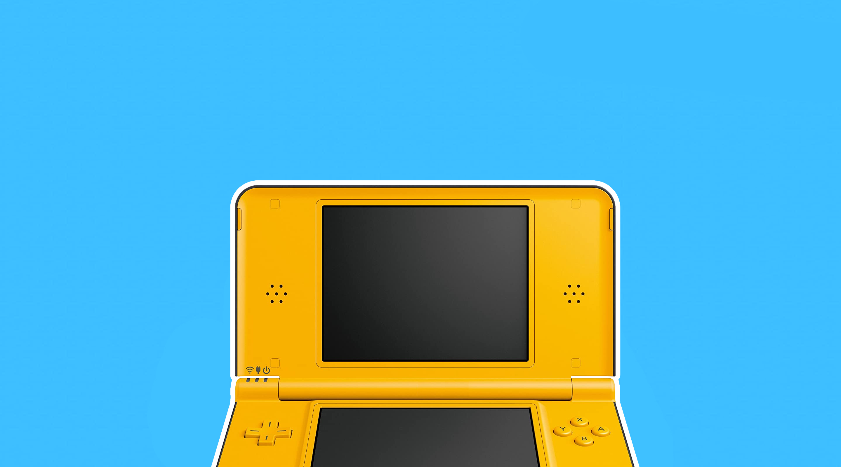 Portátil amarelo em um fundo azul